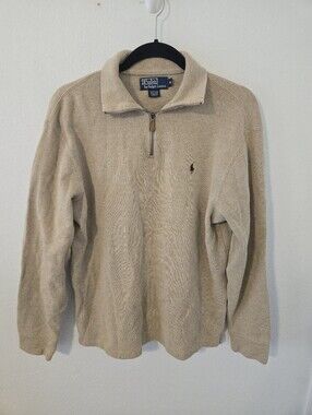 Polo Ralph Lauren Cotton Quarter Zip Sweater Mens Medium Beige